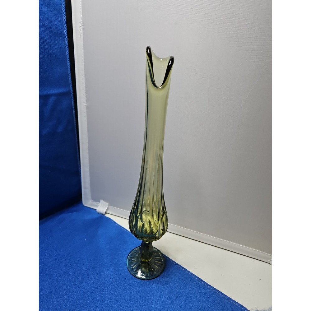 Vintage Fenton Colonial Green Thumbprint Swung  12.5" Bud Vase Fluted Sides